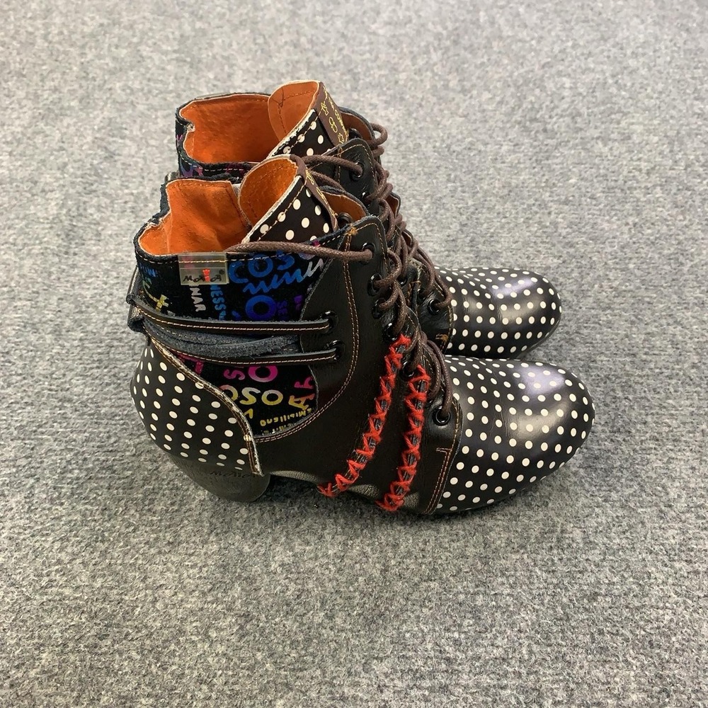 MAIA Boots Womens Size 8.5 Multicolor Polka Dot Combat Ankle Zip Wedge Heel